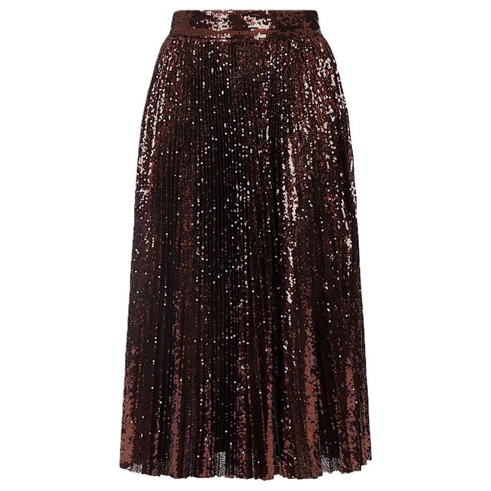 NWT Dolce & Gabbana Bronze Sequin Pleated Long Skirt IT 42 US M